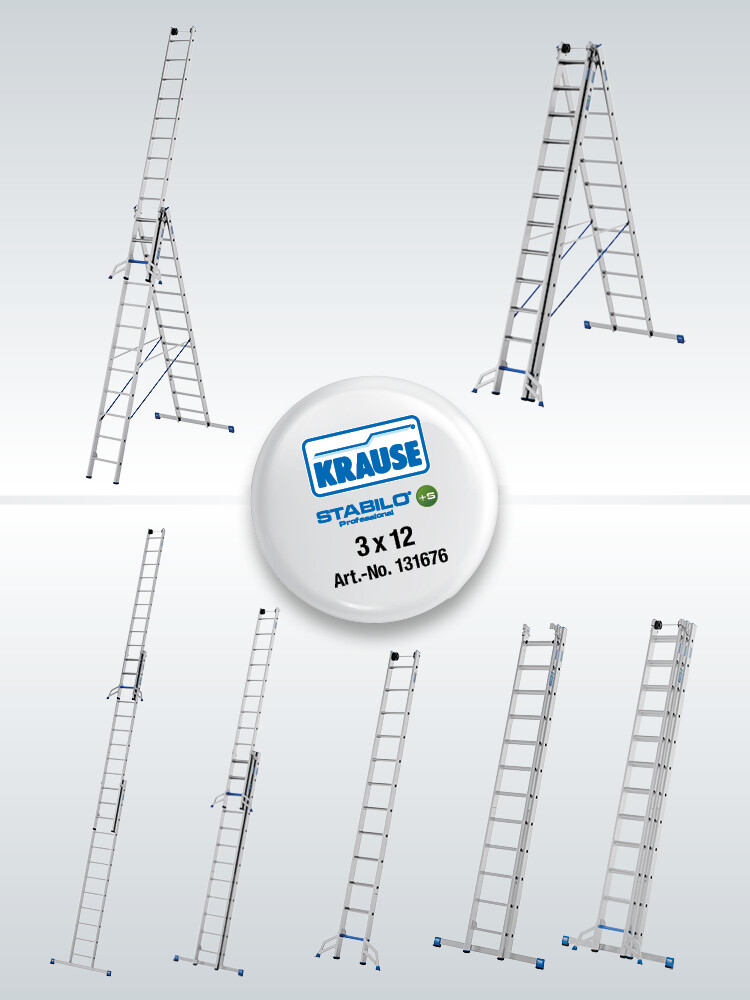 KRAUSE STABILO Vielzweckleiter / 3x12 Sprossen/Stufen | TRBS-konform