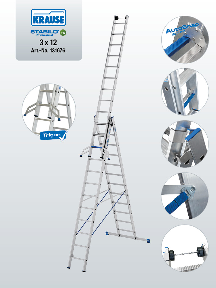 KRAUSE STABILO Vielzweckleiter / 3x12 Sprossen/Stufen | TRBS-konform