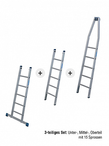 KRAUSE STABILO Glasreinigerleiter / 3-teiliges Set mit 15 Sprossen