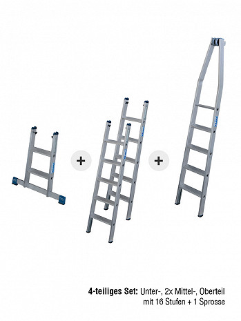KRAUSE STABILO Stufen-Glasreinigerleiter / 4-teiliges Set mit 16 Stufen / gemäß TRBS 2121-2