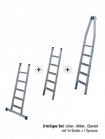 KRAUSE STABILO Glasreinigerleiter mit R13-Stufen / 3-teiliges Set mit 14 Stufen / gemäß TRBS 2121-2