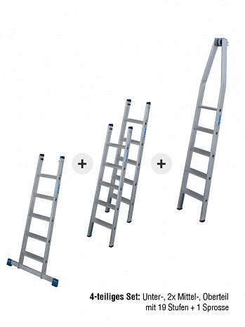 KRAUSE STABILO Glasreinigerleiter mit R13-Stufen / 4-teiliges Set mit 19 Stufen / gemäß TRBS 2121-2