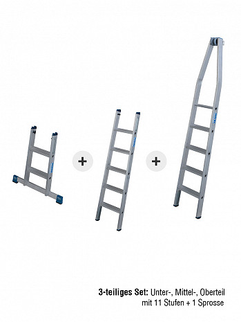 KRAUSE STABILO Glasreinigerleiter mit R13-Stufen / 3-teiliges Set mit 11 Stufen / gemäß TRBS 2121-2