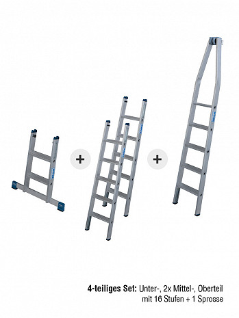 KRAUSE STABILO Glasreinigerleiter mit R13-Stufen / 4-teiliges Set mit 16 Stufen / gemäß TRBS 2121-2