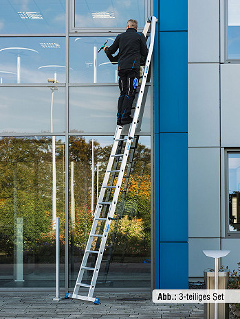 KRAUSE STABILO Glasreinigerleiter mit R13-Stufen / 4-teiliges Set mit 16 Stufen / gemäß TRBS 2121-2