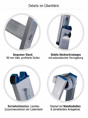 KRAUSE STABILO Stufen-Glasreinigerleiter / 2-teiliges Set mit 9 Stufen / gemäß TRBS 2121-2