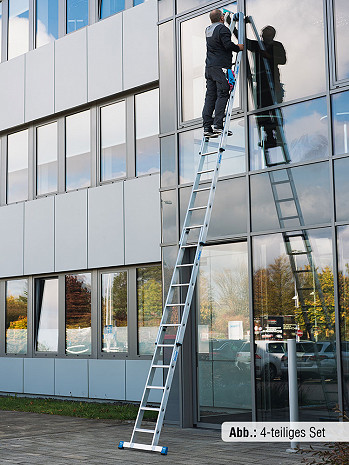 KRAUSE STABILO Glasreinigerleiter mit R13-Stufen / 4-teiliges Set mit 16 Stufen / gemäß TRBS 2121-2
