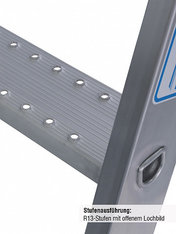 KRAUSE STABILO Glasreinigerleiter mit R13-Stufen / 4-teiliges Set mit 16 Stufen / gemäß TRBS 2121-2