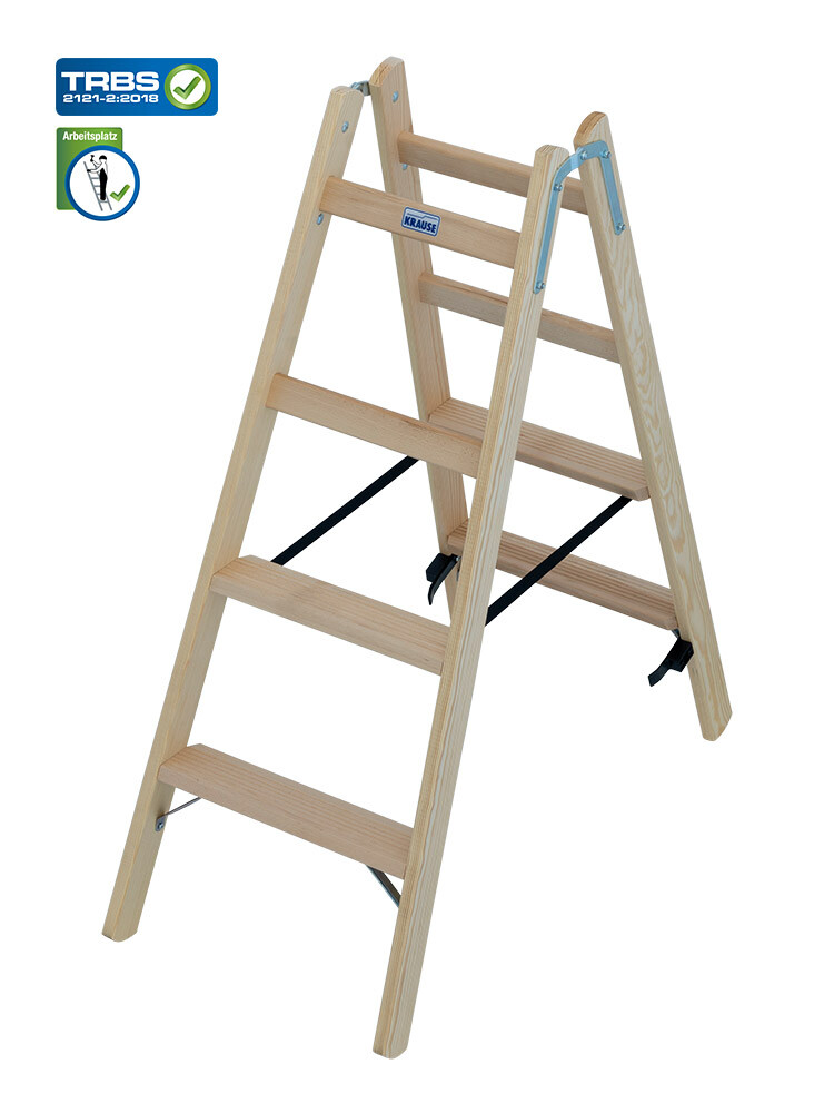 KRAUSE STABILO Holz-Stehleiter beidseitig begehbar / 2x4 Stufen/Sprossen - gemäß TRBS 2121-2