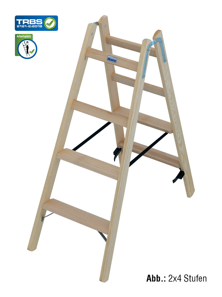 KRAUSE STABILO Holz-Stehleiter beidseitig begehbar / 2x5 Stufen/Sprossen - gemäß TRBS 2121-2