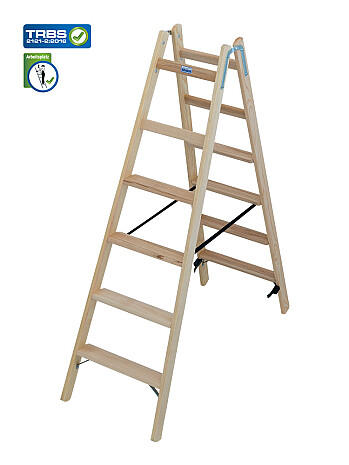 KRAUSE STABILO Holz-Stehleiter beidseitig begehbar / 2x6 Stufen/Sprossen - gemäß TRBS 2121-2