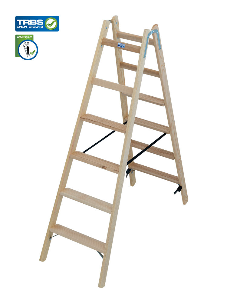 KRAUSE STABILO Holz-Stehleiter beidseitig begehbar / 2x6 Stufen/Sprossen - gemäß TRBS 2121-2