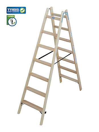 KRAUSE STABILO Holz-Stehleiter beidseitig begehbar / 2x7 Stufen/Sprossen - gemäß TRBS 2121-2