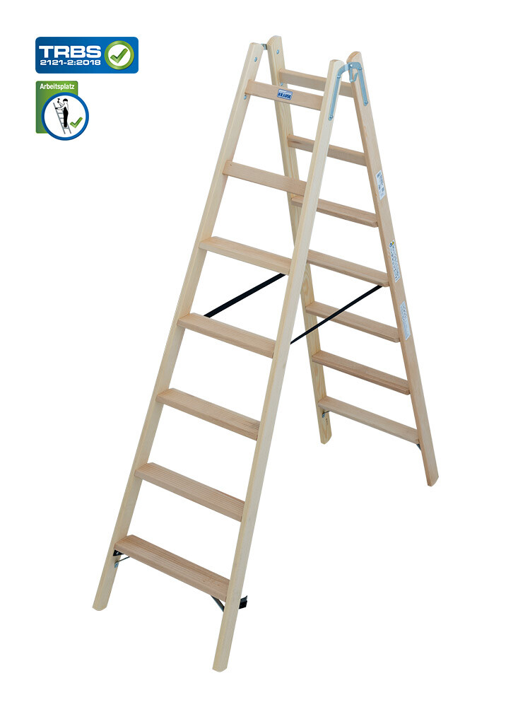KRAUSE STABILO Holz-Stehleiter beidseitig begehbar / 2x7 Stufen/Sprossen - gemäß TRBS 2121-2