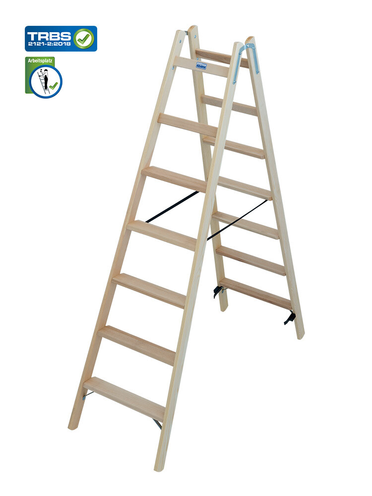 KRAUSE STABILO Holz-Stehleiter beidseitig begehbar / 2x7 Stufen/Sprossen - gemäß TRBS 2121-2