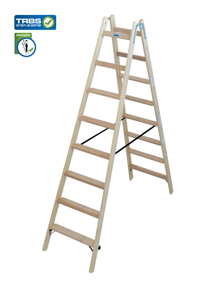 KRAUSE STABILO Holz-Stehleiter beidseitig begehbar / 2x8 Stufen/Sprossen - gemäß TRBS 2121-2