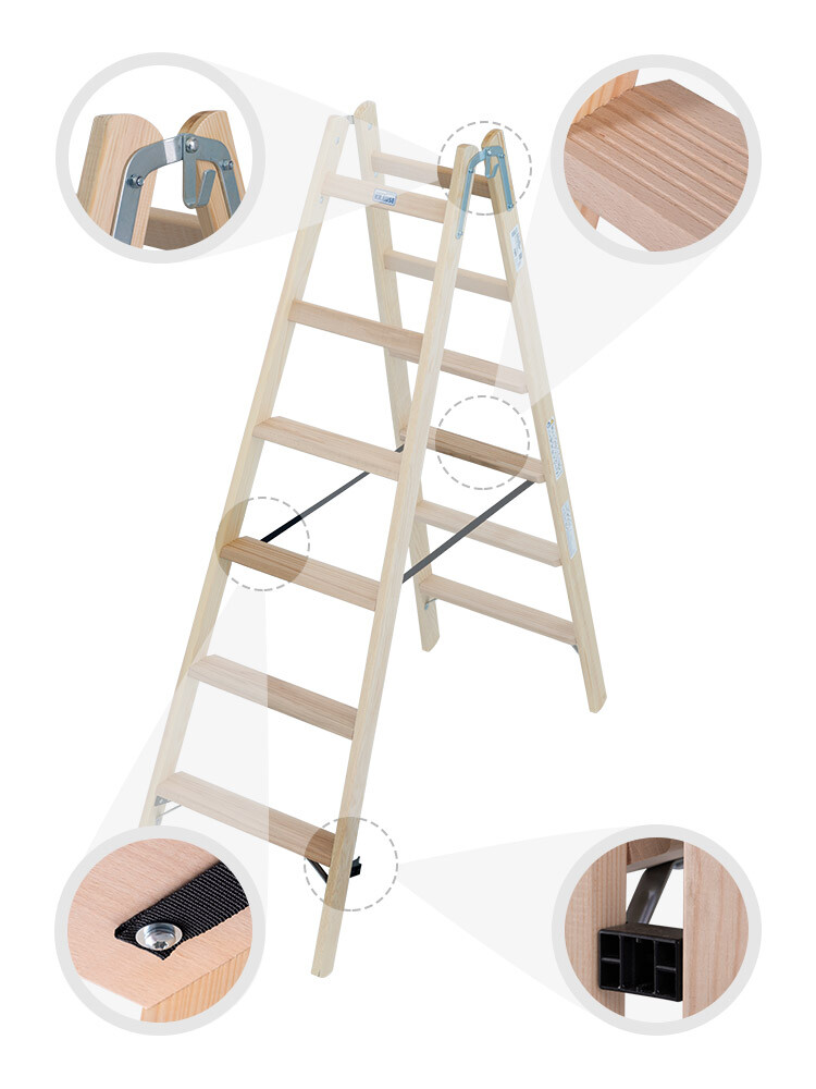 KRAUSE STABILO Holz-Stehleiter beidseitig begehbar / 2x4 Stufen/Sprossen - gemäß TRBS 2121-2