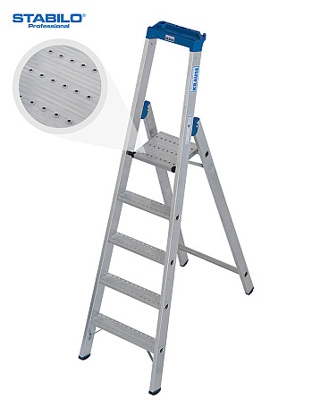 KRAUSE STABILO Stehleiter mit R13-Stufen / 5 Stufen R13 / gemäß TRBS 2121-2