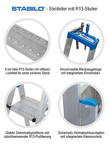 KRAUSE STABILO Stehleiter mit R13-Stufen / 5 Stufen R13 / gemäß TRBS 2121-2