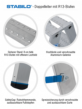 KRAUSE STABILO Doppelleiter mit R13-Stufen / 2x3 Stufen R13 / gemäß TRBS 2121-2