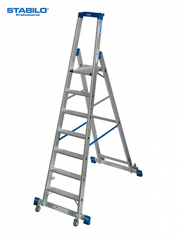 KRAUSE STABILO Stufen-Stehleiter fahrbar mit Traverse / 7 Stufen / gemäß TRBS 2121-2