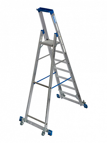KRAUSE STABILO Stufen-Stehleiter fahrbar mit Traverse / 7 Stufen / gemäß TRBS 2121-2