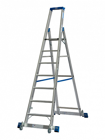 KRAUSE STABILO Stufen-Stehleiter fahrbar mit Traverse / 7 Stufen / gemäß TRBS 2121-2
