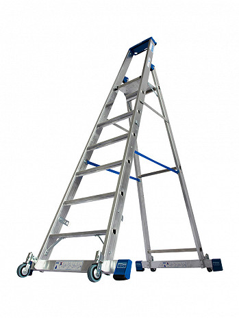 KRAUSE STABILO Stufen-Stehleiter fahrbar mit Traverse / 7 Stufen / gemäß TRBS 2121-2