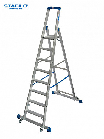 KRAUSE STABILO Stufen-Stehleiter fahrbar mit Traverse / 8 Stufen / gemäß TRBS 2121-2