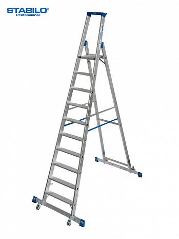 KRAUSE STABILO Stufen-Stehleiter fahrbar mit Traverse / 10 Stufen / gemäß TRBS 2121-2