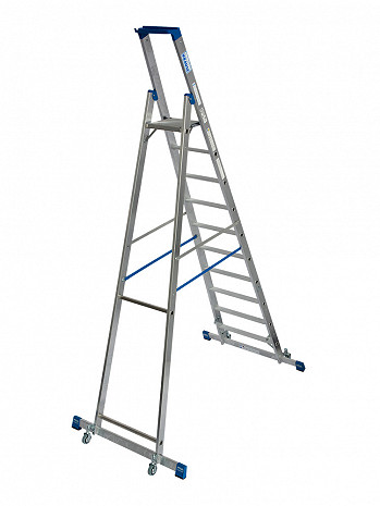 KRAUSE STABILO Stufen-Stehleiter fahrbar mit Traverse / 10 Stufen / gemäß TRBS 2121-2