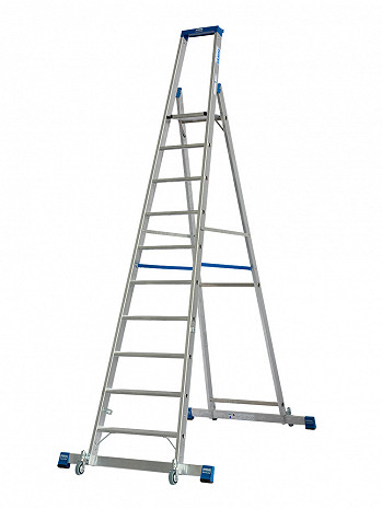 KRAUSE STABILO Stufen-Stehleiter fahrbar mit Traverse / 10 Stufen / gemäß TRBS 2121-2