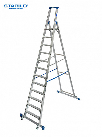 KRAUSE STABILO Stufen-Stehleiter fahrbar mit Traverse / 12 Stufen / gemäß TRBS 2121-2