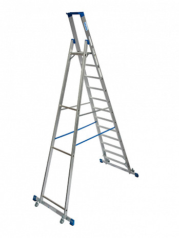 KRAUSE STABILO Stufen-Stehleiter fahrbar mit Traverse / 12 Stufen / gemäß TRBS 2121-2