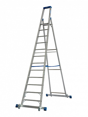 KRAUSE STABILO Stufen-Stehleiter fahrbar mit Traverse / 12 Stufen / gemäß TRBS 2121-2