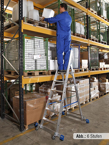 KRAUSE STABILO Stufen-Stehleiter fahrbar mit Traverse / 12 Stufen / gemäß TRBS 2121-2