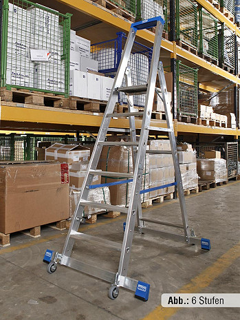 KRAUSE STABILO Stufen-Stehleiter fahrbar mit Traverse / 12 Stufen / gemäß TRBS 2121-2