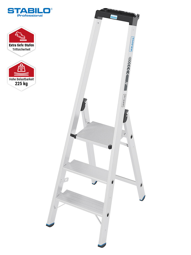 KRAUSE STABILO Stufen-Stehleiter 135 XL / Schwerlastleiter 225 kg / 3 Stufen
