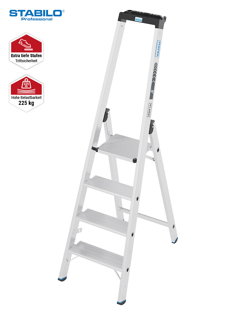 KRAUSE STABILO Stufen-Stehleiter 135 XL / Schwerlastleiter 225 kg / 4 Stufen