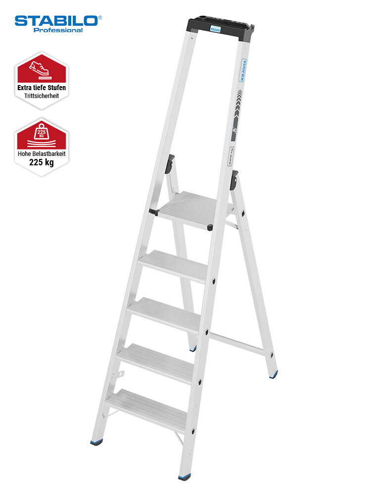 KRAUSE STABILO Stufen-Stehleiter 135 XL / Schwerlastleiter 225 kg / 5 Stufen