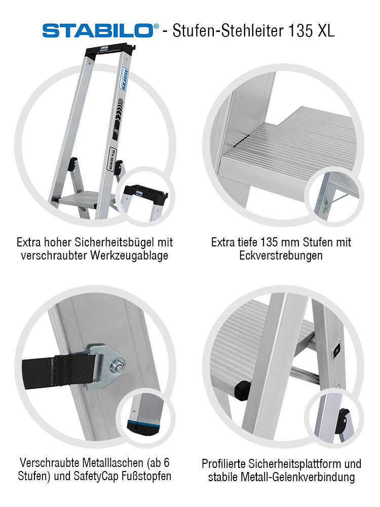 KRAUSE STABILO Stufen-Stehleiter 135 XL / Schwerlastleiter 225 kg / 10 Stufen
