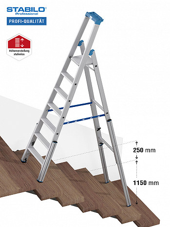 KRAUSE STABILO Treppenstehleiter mit 4 Holmverlängerungen / 7 Stufen / gemäß TRBS 2121-2