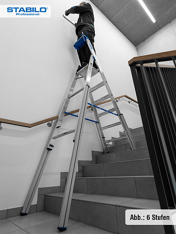 KRAUSE STABILO Treppenstehleiter mit 4 Holmverlängerungen / 7 Stufen / gemäß TRBS 2121-2
