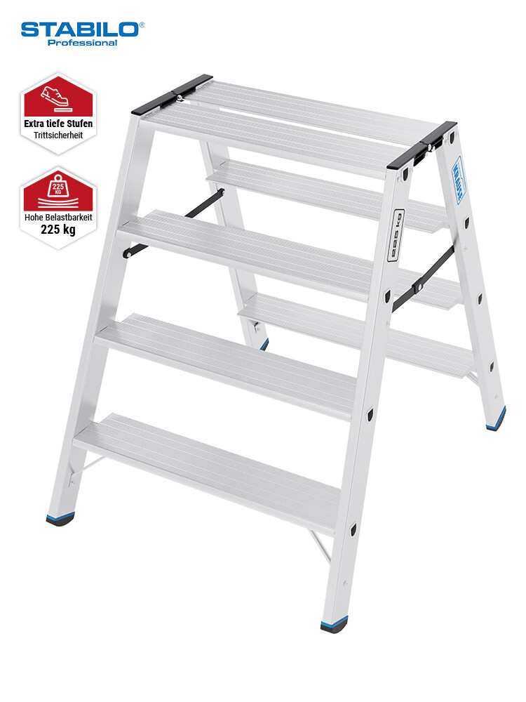 KRAUSE STABILO Doppel-Klapptritt 135 XL / Schwerlasttritt 225 kg / 2x4 Stufen
