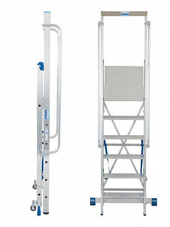 KRAUSE STABILO Plattformleiter mit Handläufen + Rollen / 6 Stufen / gemäß TRBS 2121-2