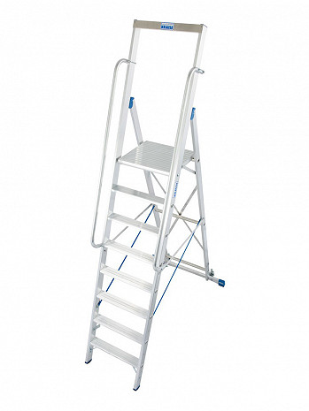 KRAUSE STABILO Plattformleiter mit Handläufen + Rollen / 8 Stufen / gemäß TRBS 2121-2