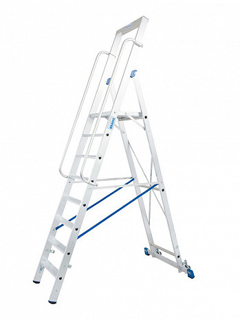 KRAUSE STABILO Plattformleiter mit Handläufen + Rollen / 8 Stufen / gemäß TRBS 2121-2