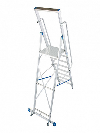 KRAUSE STABILO Plattformleiter mit Handläufen + Rollen / 8 Stufen / gemäß TRBS 2121-2