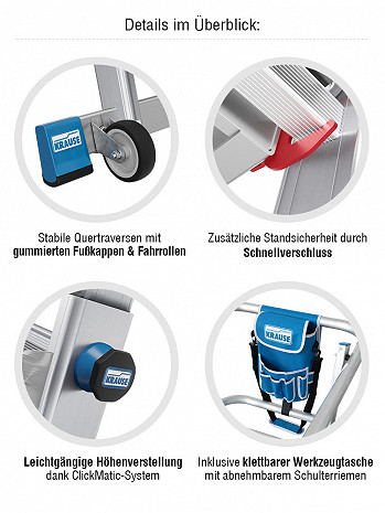 KRAUSE STABILO Teleskop-Plattformleiter SkyMatic mit Rollen 1x3-5 Sprossen