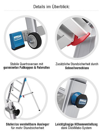 KRAUSE STABILO Teleskop-Plattformleiter SkyMatic mit Rollen 1x5-9 Sprossen
